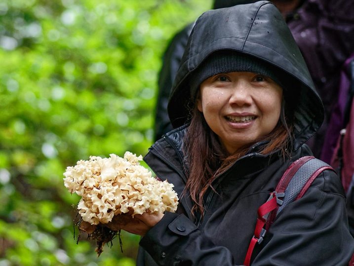 Woman with cauliflower mushroom